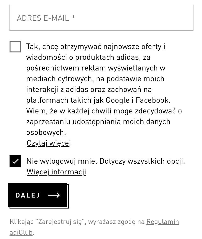 RODO a newsletter na przykładzie sklepu online adidas.pl
