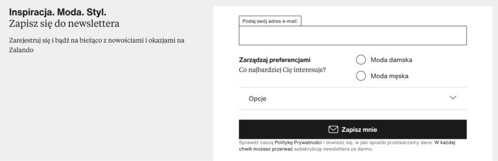 Przykład zastosowania RODO - Zalando.pl