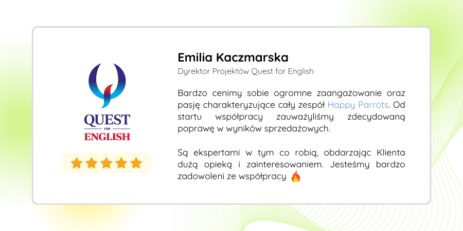 Emilia Kaczmarska z Quest for English - opinia o współpracy z Happy Parrots