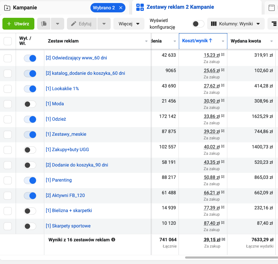 Wyniki kampanii Meta Ads dla branży e-commerce