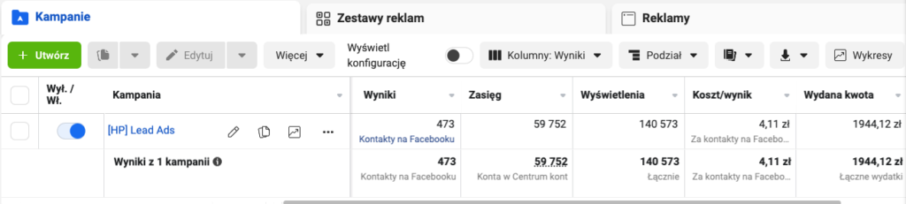 Meta Ads Lead Ads wyniki kampanii