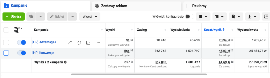 Wyniki kampanii Meta Ads dla branży e-commerce