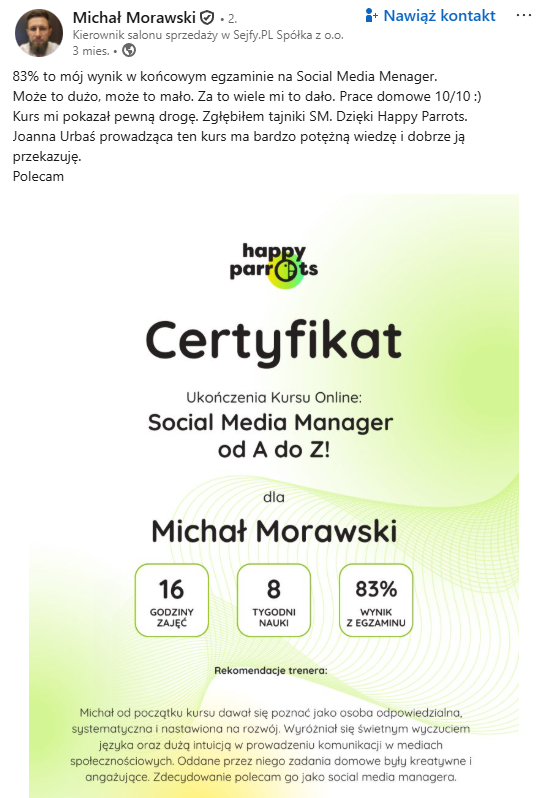 certyfikat kurs social media manager 