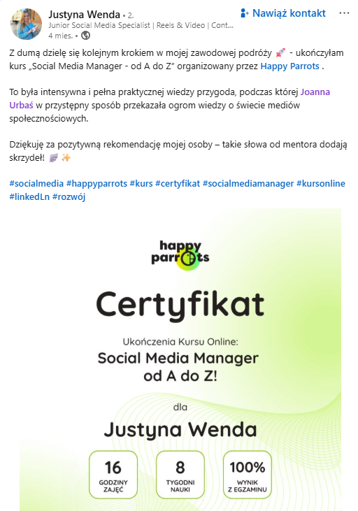 certyfikat kurs social media manager 