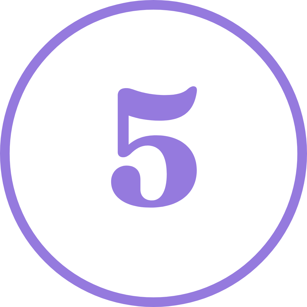 Fioletowa cyfra „5” w fioletowym okręgu