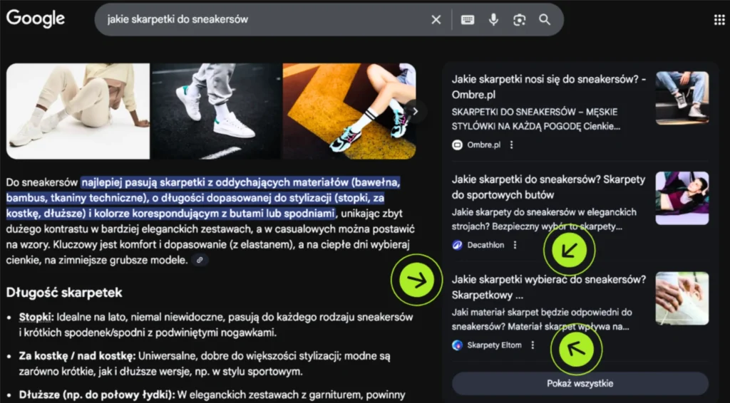 Przykład zacytowania Eltom przez Google AI Overviews